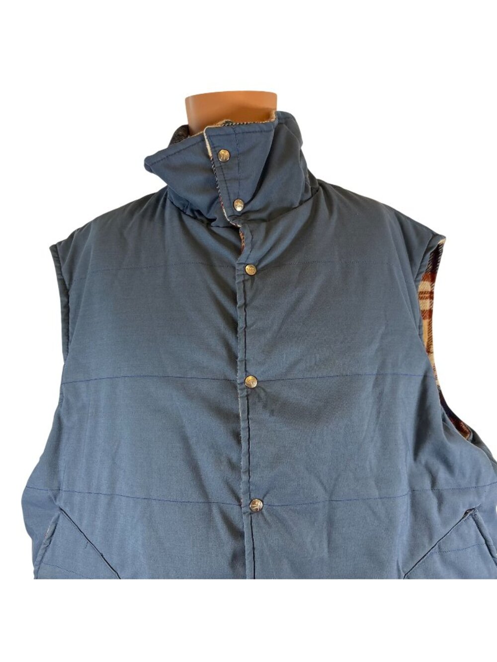 Vintage Golden Fleece Vest Jacket Mens 3XL Blue Plaid Fleece Line